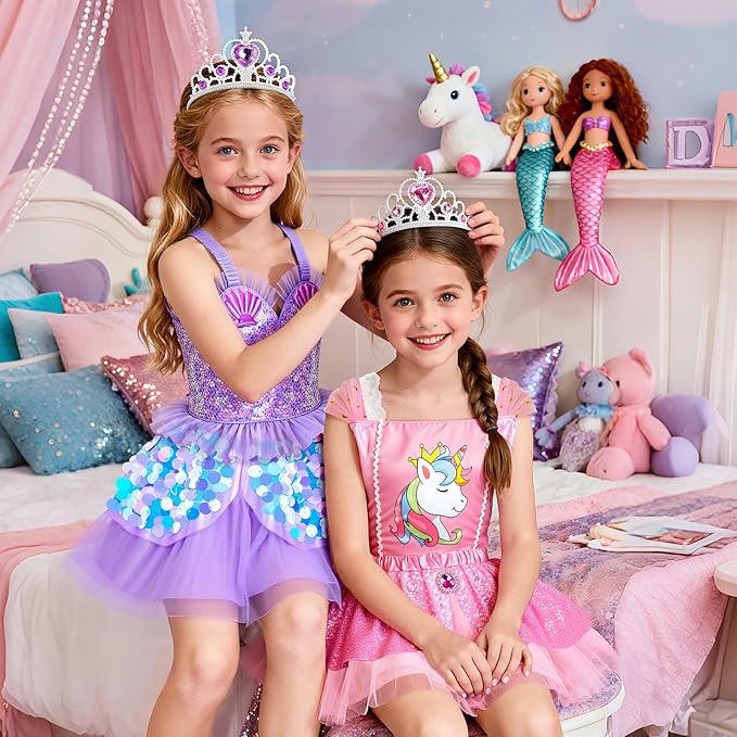 Princess Dress Up CLothes with Princess Shoes, Kids' Dress Up & Pretend Play Costumes for Little Girls, Mermaid & Unicorn Dress Up Toys Set for Toddlers, Christmas Birthday Gifts for 3-6 Role Play