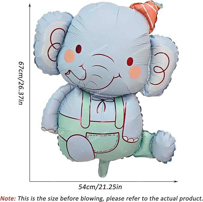 2PCS Elephant Animal Balloon Giant Cute Blue Jungle Safari Animal Birthday Party Foil Balloon For Kids Elephant Wild Zoo Theme Gender Reveal Baby Shower Decoration Supplie