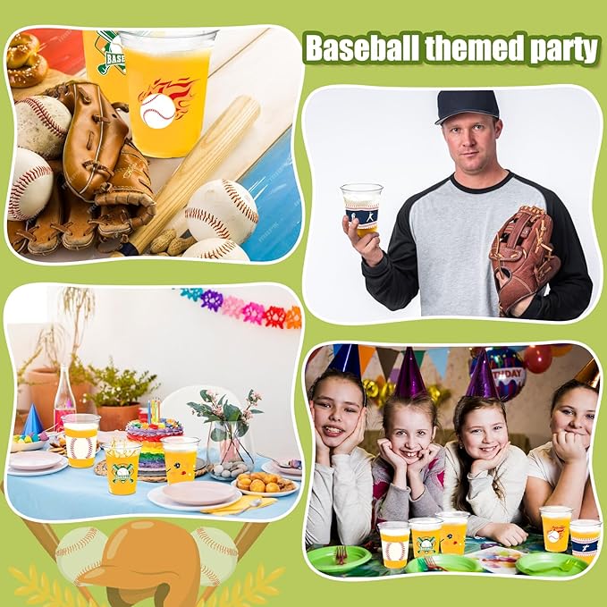 100Pcs Baseball Party Decorations Cups,12OZ Clear Disposable Plastic Drinking Cups For Baseball Theme Birthday Party Decor Supplies