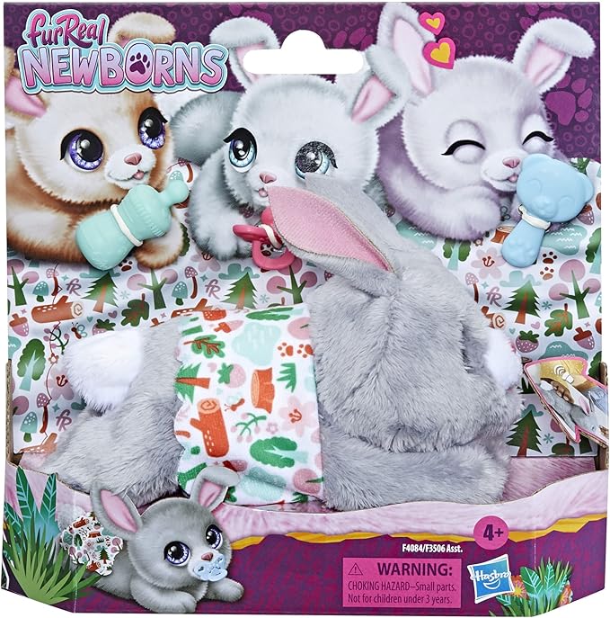 FurReal Hasbro Newborns Bunny Interactive Animatronic Plush Toy: Electronic Pet with Sound Effects and Closing Eyes, for Kids Ages 4 and up
