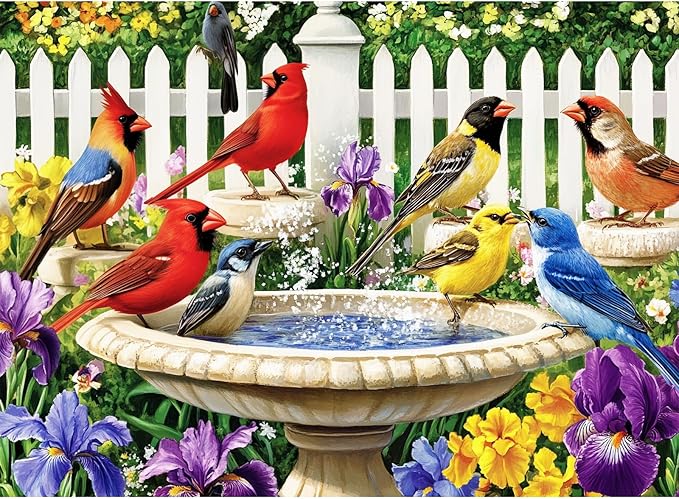 500 Pieces Puzzle for Adults,Birds Bath Flower Fence Puzzle,Recycled Cardboard Animals Jigsaw Puzzle 500 Pieces,Challenging Game Home Decor Birthday Party Gift Toy for Adults Seniors 20.5 * 15 in