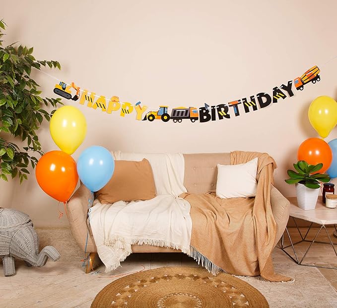 Construction Birthday Party Supplies Banner | Baby Boy Toddler Kids Birthday Truck Decorations - Huge 8-feet Long Under Construction Decor - The Perfect Decoration for your Party