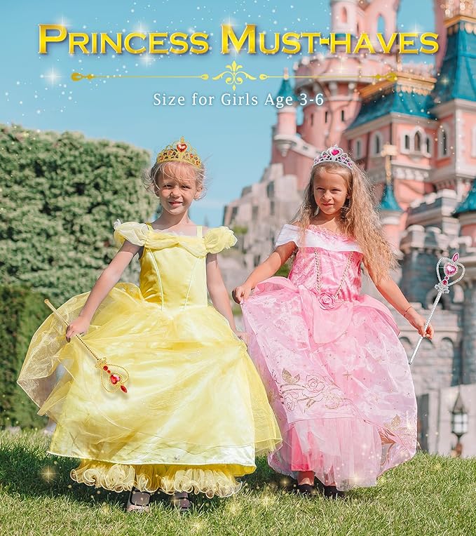 Princess Dress Up Accessories Princess Crown Tiara for Little Girls, Kids Toddler Tiara crown Wand Toy Gifts for 3-6 Girl