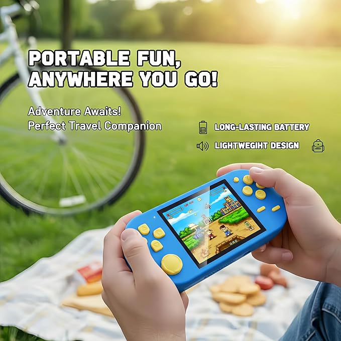 16-Bit Handheld Game Console - 3 Inch HD Screen 300-in-1 Retro Games - Portable Classic Video Game Player for Kids & Adults, Include Protective Carrying Case (Blue)