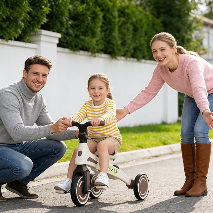 Winhope Kids Tricycle, 6 in 1 Baby's Tricycle Toddler Trike with Adjustable Push Handle, Reversible Seat and Canopy, Baby Stroller for 1-6 Year Olds, Suitable for Outdoor Activities(Coffee)