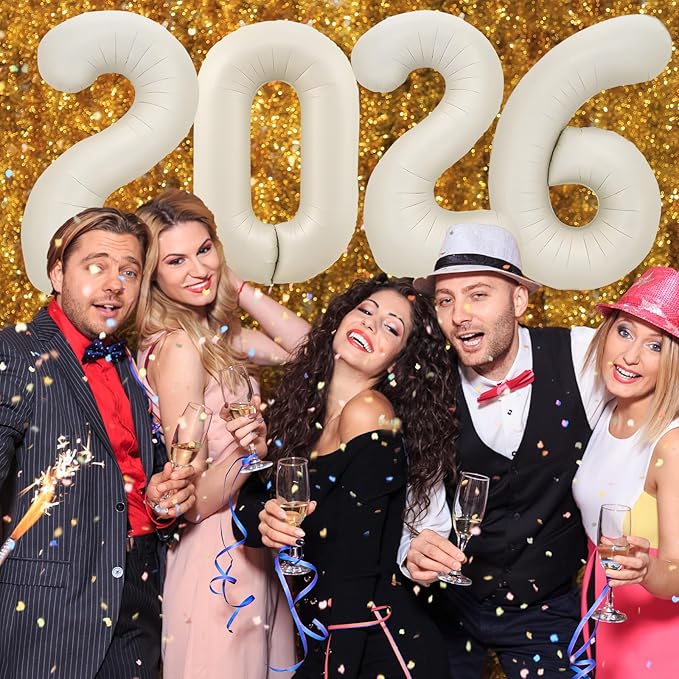 KALOR 42 Inch 2026 Cream White Foil Mylar Number Balloons, 2026 New Years Decorations for 2026 Happy New Year Eve and Graduations Party Supplies
