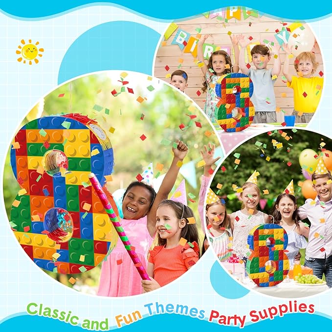 Number 8 Building Blocks Piñata 16.5 Inch Party Supplies 8th Birthday Party Decorations Piñata with Confetti Blocks Theme Fiesta Anniversary Celebration