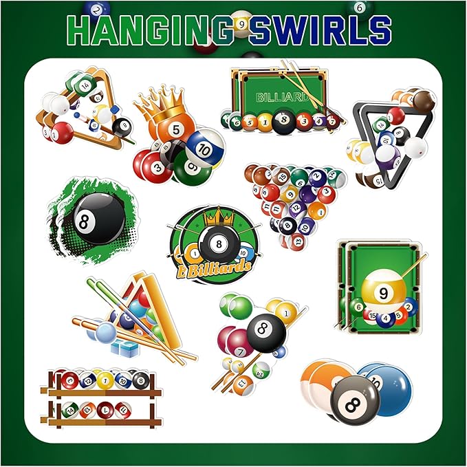 24 Pcs Billiards Hanging Decorations Billiard Hanging Swirls Ceiling Swirls Billiards Birthday Party Supplies for Billiards Party Decorations