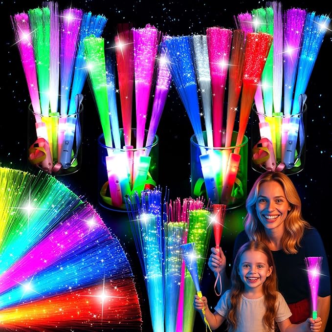 LovesTown 24PCS Glow Sticks Party Supplies, 3 Modes Colorful Flashing Glow in the Dark Toys LED Light Up Sticks Fiber Optic Wand for Kids Easter Party Favors Birthday Wedding