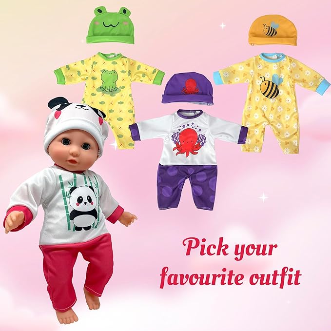 Soft Body Baby Doll with Accessories & 4 Sets of Animal Outfits, Realistic Baby Doll with Clothes & Toys, 14 Inch Doll Play Set Wardrobe Closet, Baby Dolls for Girls, Kids Gift for 3 4 5 Year Old