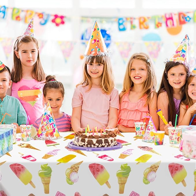 3 Pieces Ice Cream Plastic Tablecloth, 51 x 86 Inch Ice Cream Party Table Cover, Ice Cream Party Decorations, Suitable for Ice Cream Theme Birthday Party Supplies