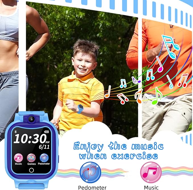 Kids Smart Watch Boys 3-10 Year,Touchscreen Children Digital Watch with Camera Mp3 Pedometer Games Boys Watches Toys Christmas Birthday Gifts- Blue