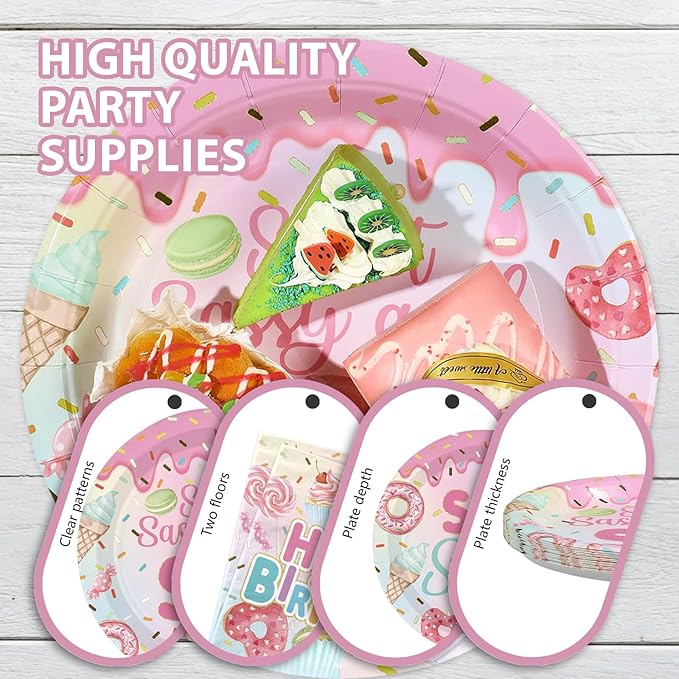 96 Pcs Sweet Sassy and 6 Birthday Decorations Donut 6th Birthday Party Decorations for Girls Colorful Donut Plates and Napkins 6 Years Old Disposable Party Supplies Serves 24