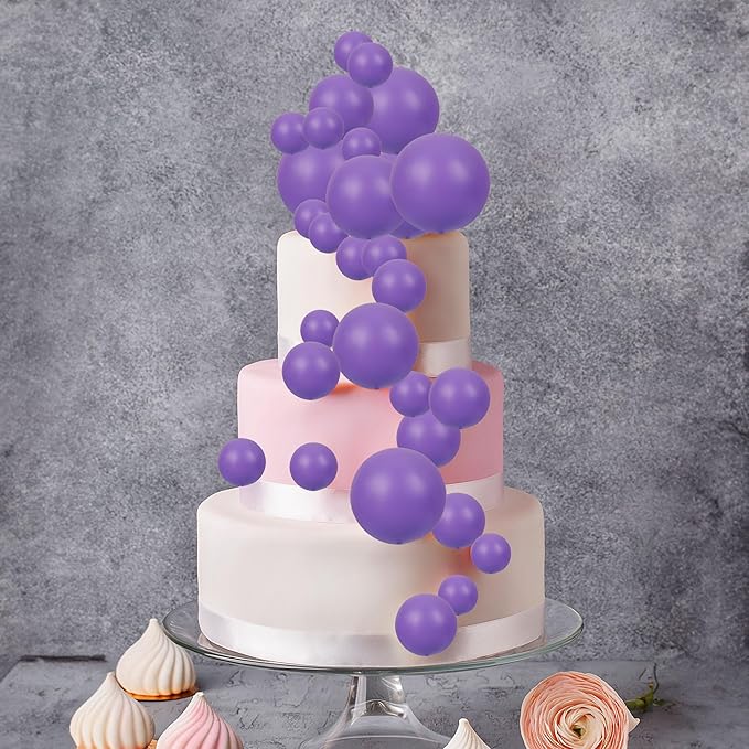 Gyufise 30Pcs Balls Cake Toppers Ball Cake Picks Foam Ball Shaped Cupcake Toppers Mini Balloons Baby Shower Cake Decorations for Wedding Enaggement Bridal Shower Birthday Party Supplies Purple