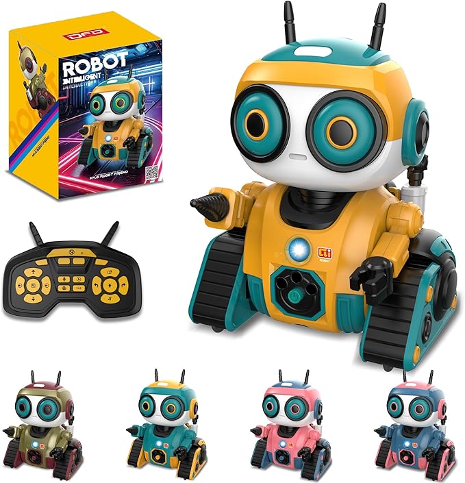Robot Toys, Rechargeable Remote Control Robot, with Intelligent Programming Function, Gesture Sensing, Auto-Demo,Music and Dance,Children's Birthday Gift(Yellow)