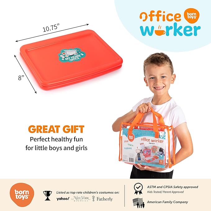 Born Toys Pretend Play Home Office Set for Ages 3-7 - Includes Toy Laptop, Phone, Calculator, Pop It & Headset