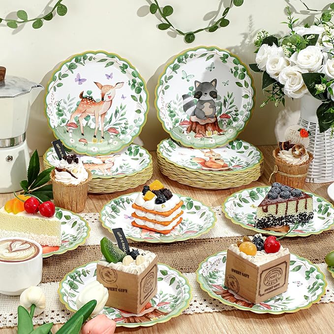 60 Pcs Jungle Safari Baby Shower Plates Paper Boys Girls Woodland Animals Birthday Party Decorations 7 Inch Disposable Zoo Animal Dinnerware Plates for Wedding Jungle Theme Baby Shower Party