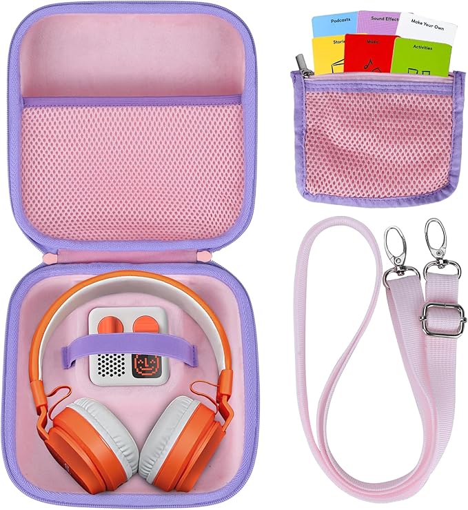 Storage Case Compatible with YOTO Mini + Headphones Kids Audio Player Travel Device Stories Music Podcast Radio Speaker (Pink + Purple Zipper)