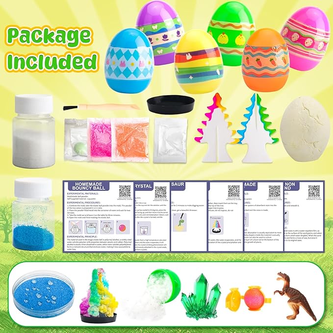 Prefilled Easter Science Eggs–6 Pack Filled Easter Egg with STEM Activity Experiment Kit for Kids, Perfect for Easter Hunt, Basket Stuffer, Party Favor, Educational Toys for Boys & Girls