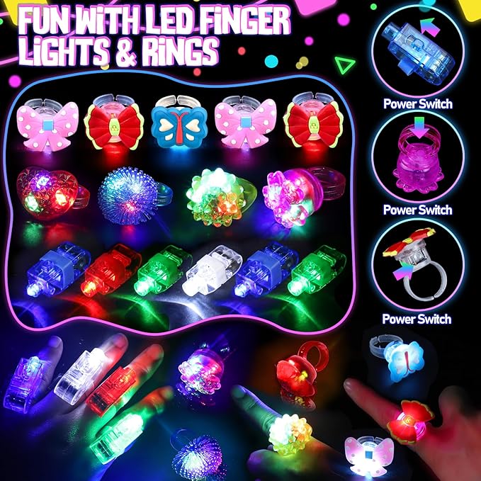 73PCS Glow in the Dark Party Supplies for Kids Adults, Light Up Party Favors with Glow Glasses, Spinner Bracelets, Slingshot, Bulk Glow Party Favors for Kids Halloween, Neon Party Supplies Accessories