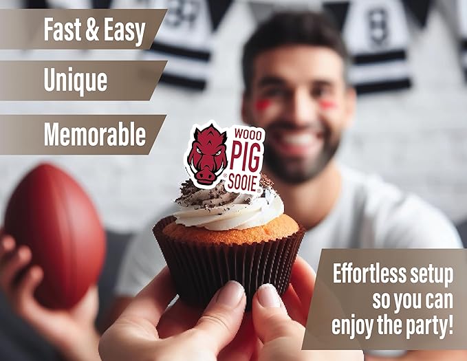 Arkansas Razorbacks Cupcake Topper Party Supplies for Football, Birthday, Graduation Party Decorations (24 Pieces) (Arkansas Razorbacks)