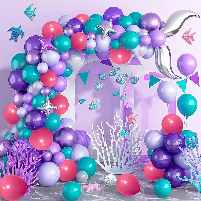 Mermaid Balloons, 50pcs 12inchs Pink Purple Teal Blue Mermaid Birthday Balloons for Girls Princess Birthday Ocean Themed Party Baby Shower Wedding Party Decorations