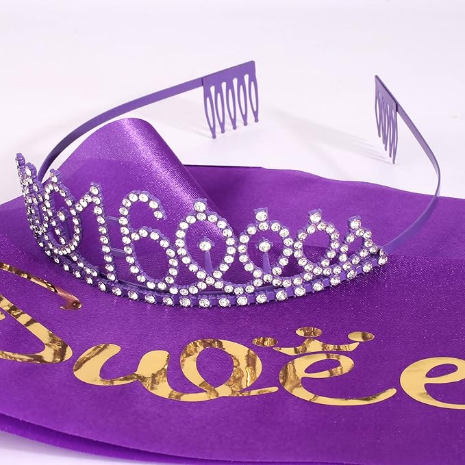 16th Birthday Party Essentials for Girls - Purple Decorations, Crown and Sash, Cake Topper for a Delightful Celebration