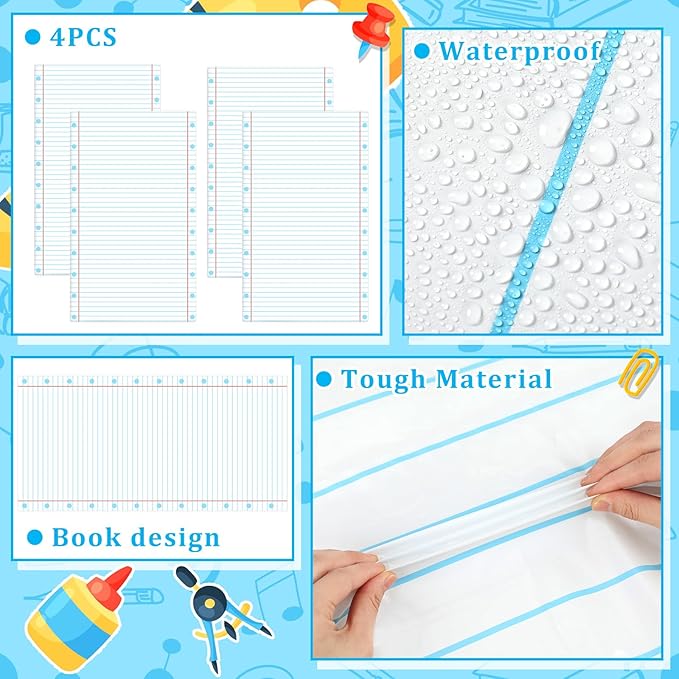 Oudain 4 Pcs Preschool Kindergarten Back to School Party Tablecloth First Day to School 54 x 108 Inch Large Disposable Rectangle Notebook Tablecloth Cover for Party Supplies Table Decorations