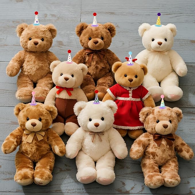 Mini Party Hats for Stuffed Animals Figures Cute Cake Cone Birthday Party Hats with Pom Poms Tiny Party Hats for Stuffed Animals Pets, Accessories