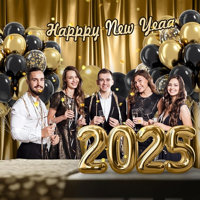 Black and Gold Balloons, 60pcs 12inch Black Metallic Gold Confetti Balloons for Graduation 2025 Anniversary Birthday Party Decorations