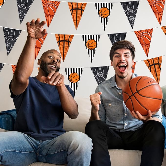 Basketball Party Decorations 4 Pcs Basketball Banner Pennant Basketballs Garland Triangle Flags Sports Party Decorations for Party Supplies Hanging Decoration