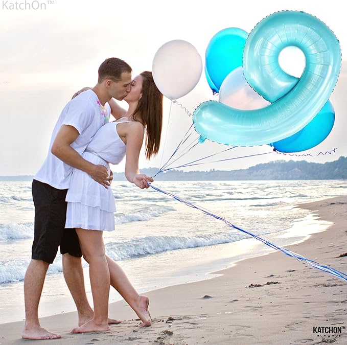KatchOn, Giant Light Blue Number 9 Balloon - 40 Inch | Foil 9 Birthday Balloon for 9th Birthday Decorations | 9th Anniversary Decoration | Green Party Decoration