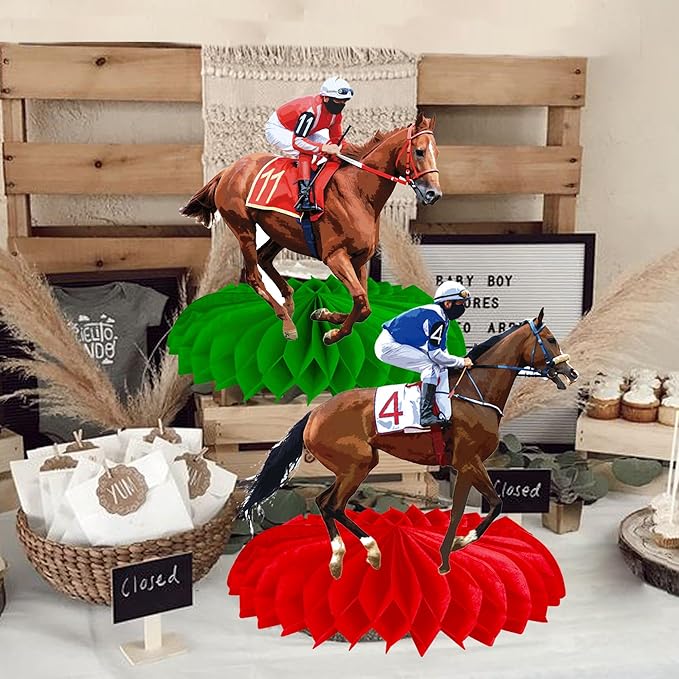 Horse Racing Honeycomb Centerpieces 12Pieces Horse Racing Table Decorations Horse Racing Party Horserace Derby Day Supplies for Equestrian Theme Race Horse Birthday Decor