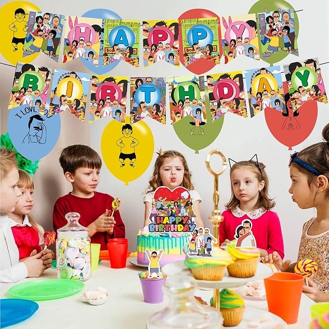 Bobs Burgers Party Decorations - Birthday Supplies with Banner, Cake Topper, 12 Cupcake Toppers, 18 Balloons, 50 Stickers