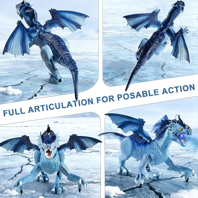 Remote Control Dragon, Dragon for Kids with Spraying, Roaring, Swaying Head, Wings, Light-Up Interactive Robot Dinosaur Toys for Boys and Girls, Blue