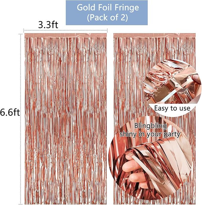 Navy Blue Rose Gold Happy Birthday Decorations Kit, Rose Gold Balloons Birthday Party Supplies for Women Girls Men, Happy Birthday Banner, Circle Dot Garland, Fringe Curtains, Latex Confetti Balloons