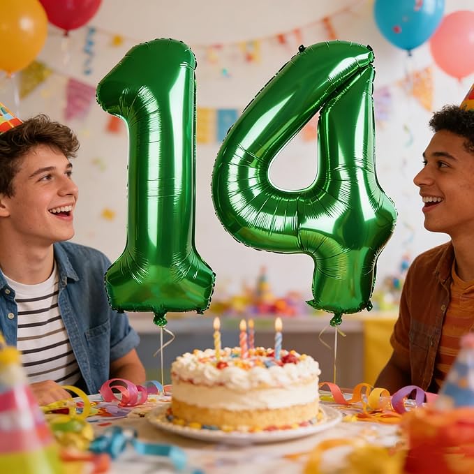 Balloon 14 Numbers, Large 14th Dark Green Birthday Decorations for 1 4 14 41, 40 Inch Foil Balloon for Wedding Engagement Photo Shoot Memorial Day's Supplies
