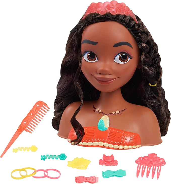 Disney Princess Moana Styling Head, 14-Pieces, Pretend Play, Kids Toys for Ages 3 Up by Just Play