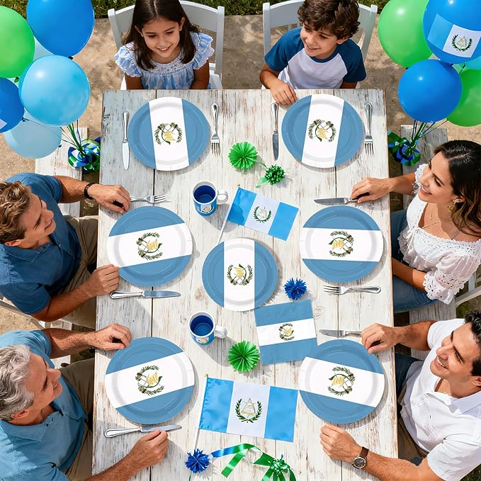 96Pcs Guatemala Flag Party Supplies Guatemalan National Flag Plates and Napkins White Blue Country Flags Tableware Set for School Sports Events Patriotic Festival Party Supplies，Serves 24