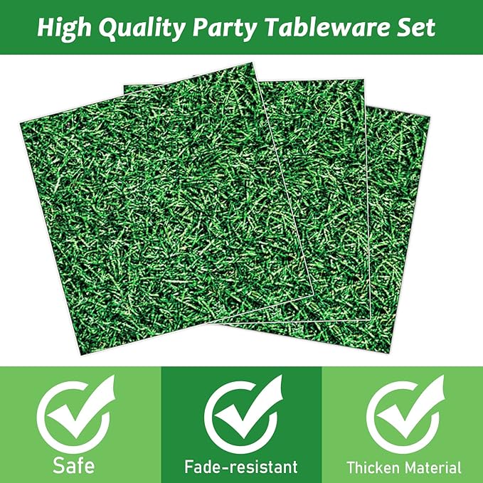 gisgfim 96 Pcs Green Grass Plates and Napkins Party Supplies Grass Tableware Set Sage Greenery Party Decorations Favors for Girls Boys Birthday Baby Shower Serves 24