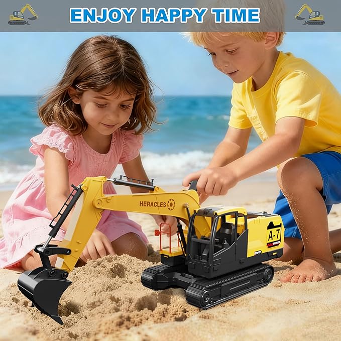 Dwi Dowellin Toys for 3 Year Old Boys,Excavator Toys for Kids with 6 Metal Racing Cars and 2 Engineering Vehicle,Foldable Ejection Vehicle with Lights & Sound for 3 4 5 6 7 Years Old Gifts