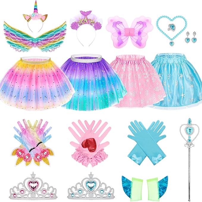 Little Girls Dress Up Costume Set, Fairy and Mermaid Princess Dress Up Clothes Pretend Play Costume for Toddler Girl 3 4 5 6