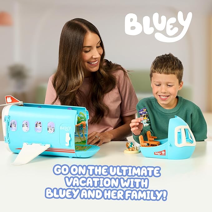 Bluey 3-in-1 Transforming Airplane Toys for Kids Playset, Turns into Resort & Boat, Airplane Toys for Kids 5-8 Includes Exclusive Captain Figure
