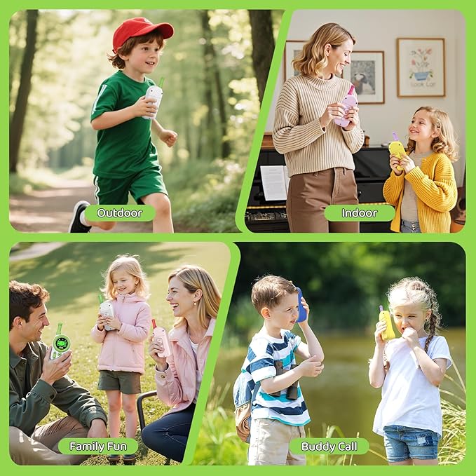 Walkie Talkies for Kids 2 Pack: 22 Channels 2 Way Radio Toys for 3-12 Year Old - VOX LED 3 Miles Long Range - Camping Hiking Birthday Boys Girls Green
