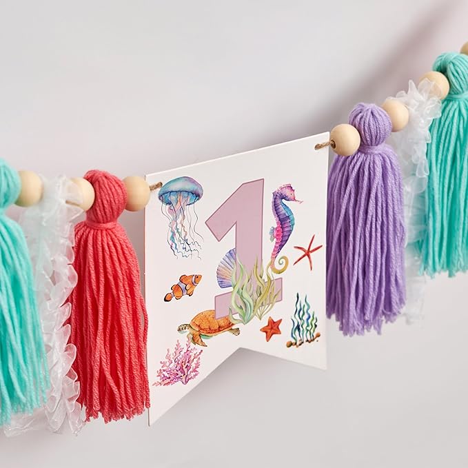 Gostman Oneder The Sea High Chair Banner - Under The Sea Themed First Birthday Party Decorations,1st Birthday Party Decor For Baby Girls (mermaid banner)