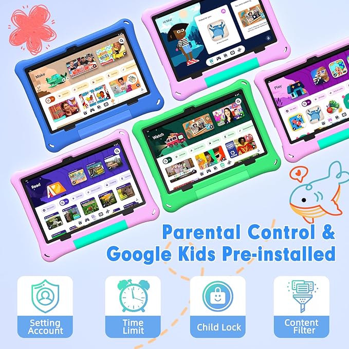 Kids Tablet: 10 Inch Android 15 Tablet for Kids, 64GB Octa-Core 6000mAh Battery, WiFi 6, Pre-Installed Kids Apps, Parental Control with EVA Protective Case - Ideal Gift for Toddler, Pink