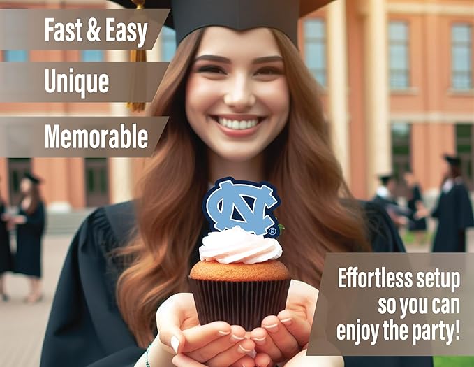 UNC Cupcake Topper Party Supplies for Football, Birthday, Graduation Party Decorations (24 Pieces) (North Carolina Tar Heels)
