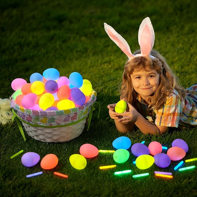 JOYIN 200 Pcs Easter Egg with 300 Pcs Easter Glow Sticks, Glow in the Dark for Kids Easter Basket Stuffers, Easter Egg Hunt Party Favors Classroom Decorations Supplies