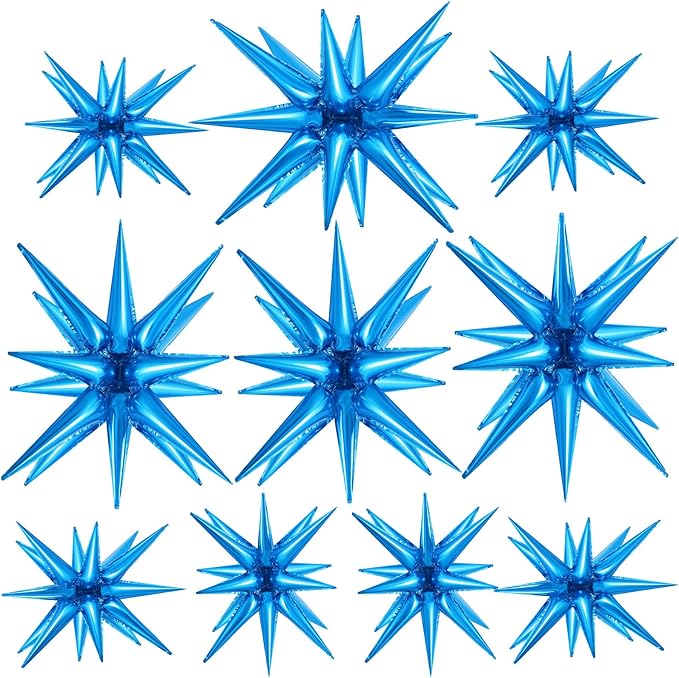 10 Pcs Blue Star Balloons Explosion Starburst Balloons Foil Cone Balloon Magic for Birthday Wedding Anniversary Party Backdrops Decorations Supplies, 6 Pcs 22Inches and 4 Pcs 27Inches