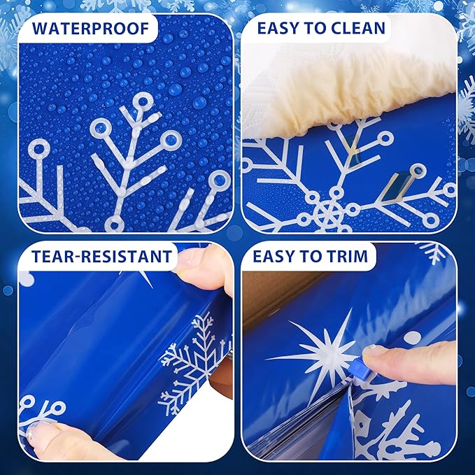 Kochorie 100 Ft x 54 Inch Blue Snowflake Tablecloth Roll with Cutter Box Christmas Themed Snowflake Printed Disposable Winter Backdrop Cut to Size Table Cover for Frozen Birthday Party Supplies
